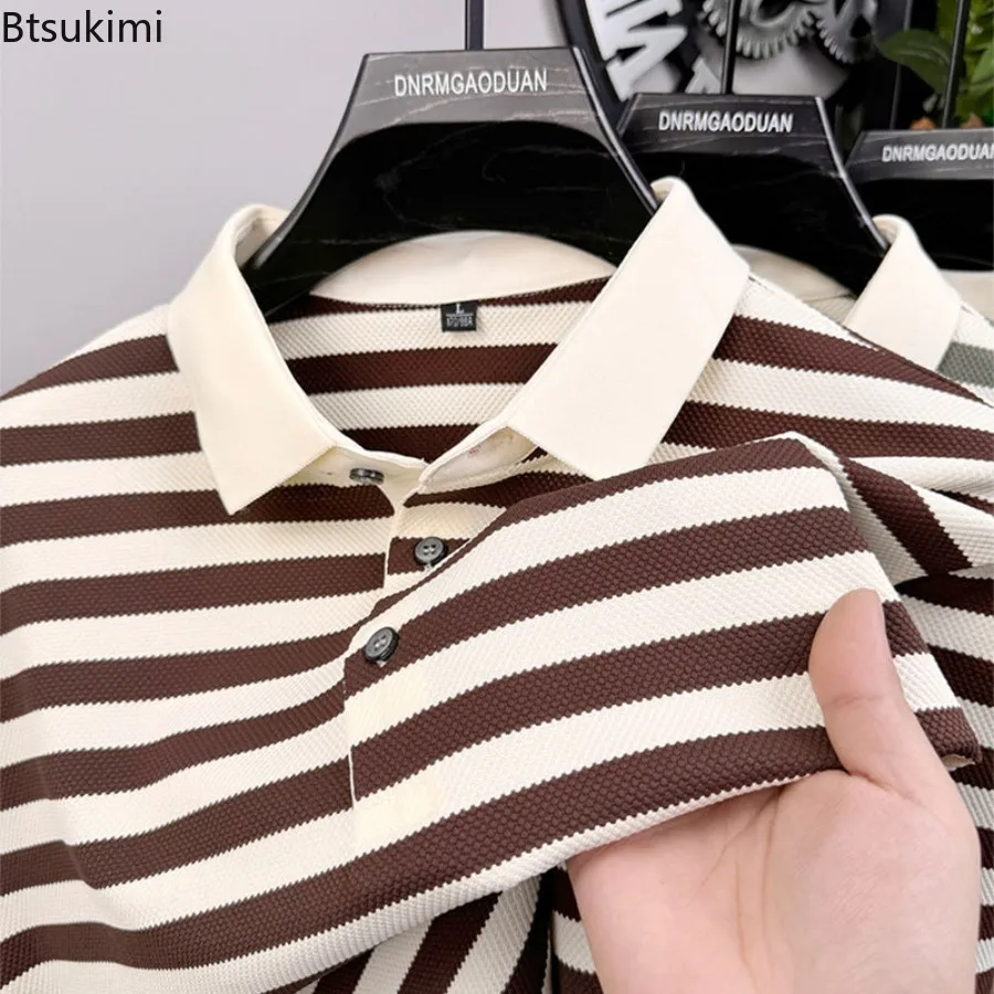 

New 2025 Men's Summer Short Sleeve Polo Shirt New Style Fashion Striped Casual and Loose Top for Men Leisure Lapel T-shirt Male