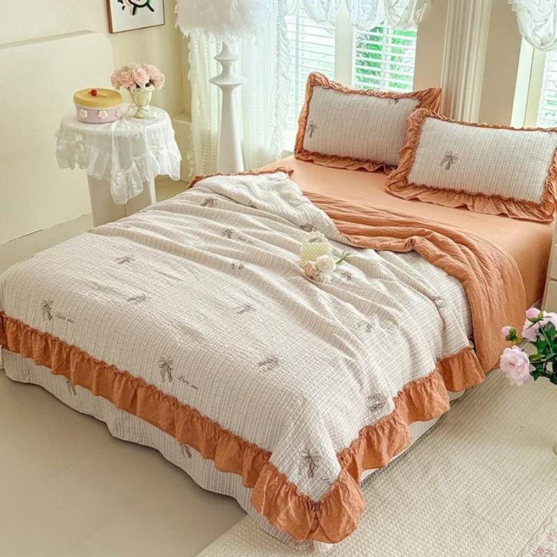 New printed puff double yarn lace summer quilt single piece summer air conditioner quilt without sheets and pillowcases