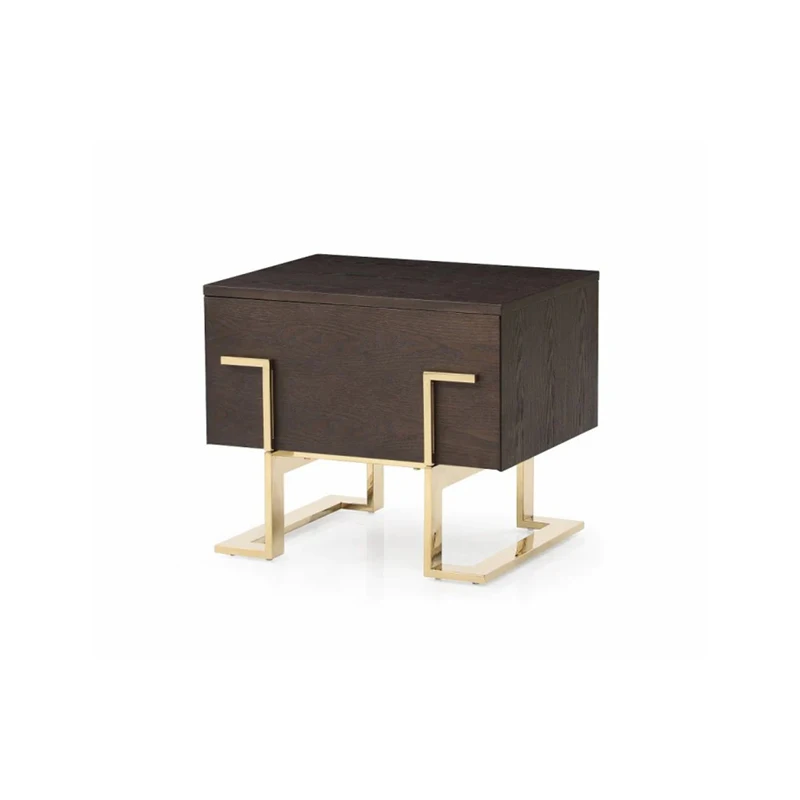 

Bedroom Furniture Bedside Table Oak Gold Leg Single Drawer Storage Bedside Table