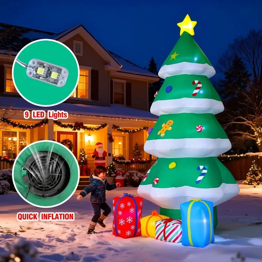 10FT Christmas Inflatables Christmas Tree Inflatable Outdoor Decoration Blow Up Holiday Decor for Yard Lawn Backyard Home