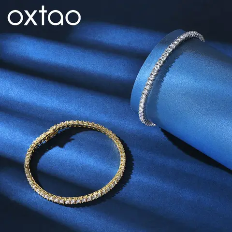 OXTAO Luxury Moissanite Tennis Bracelet 3mm D VVS1 with Certified For Women Men Jewelry Hand Chain Bracelet 14K Gold Filled