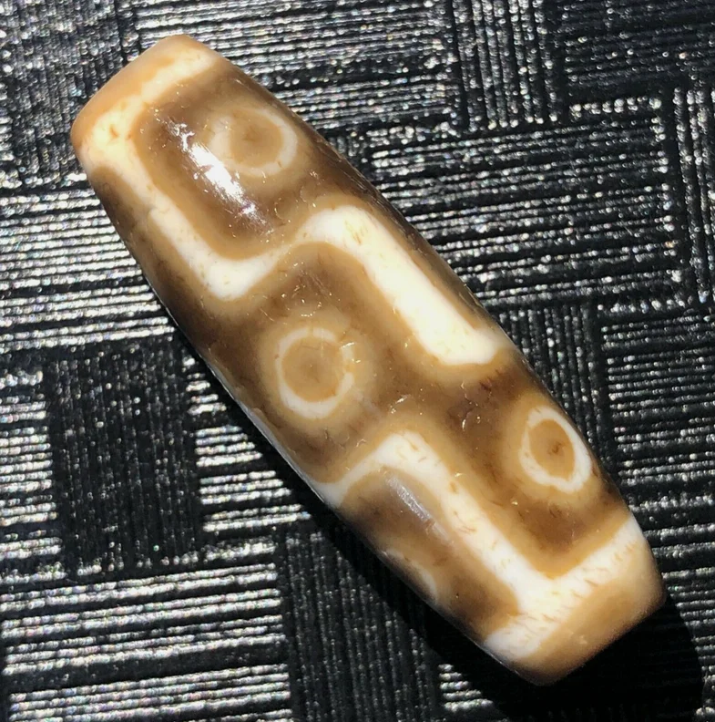 Magic Power Tibetan Old Agate 9Eye Cinnabar Totem dZi Bead12*36mm C023