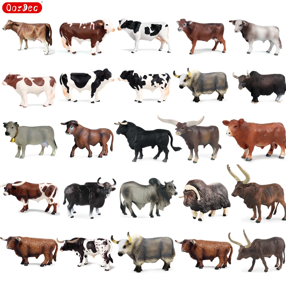 OozDec Simulation Cute Farm Animals Milk Cow Cattle Calf Angus Bull Buffalo Model Action Figures Educational Cute Toy Kid Gift