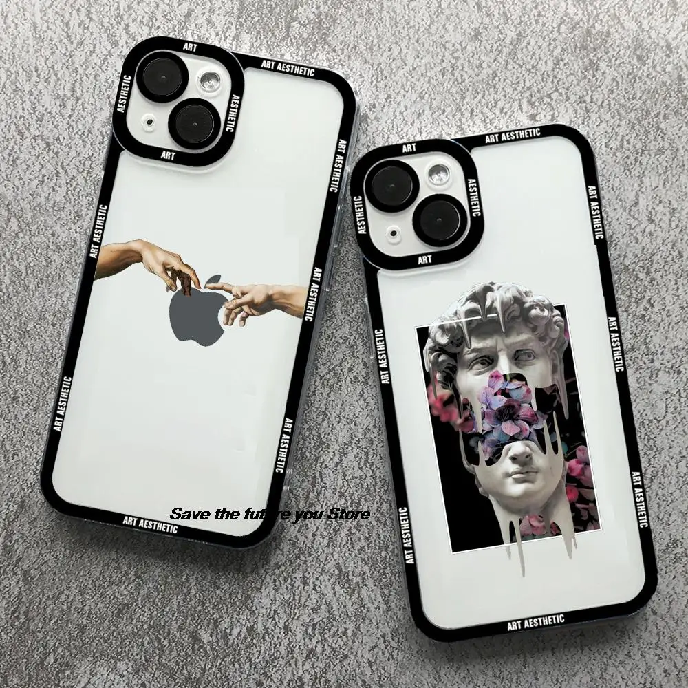 Great Art Aesthetic David Mona Lisa Phone Case For iPhone 13 12 11 14 15 16 Pro Max 16 15 14 Plus Clear Angel eyes bumper Case