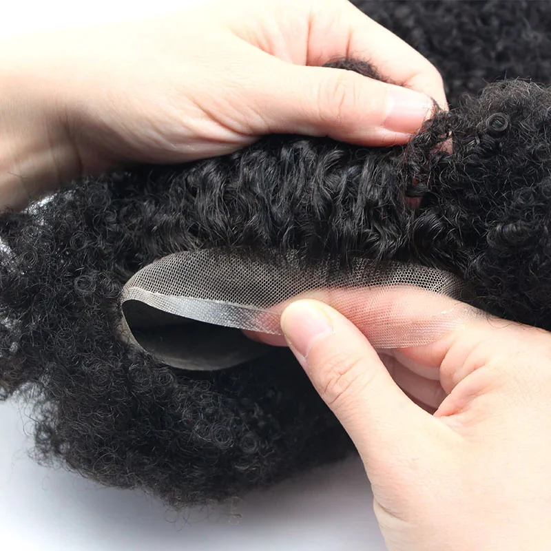 Base en dentelle complète, système de cheveux afro-américain, respirant et doux, 100% cheveux humains indiens, 4-6mm, facile à porter pendant une longue période