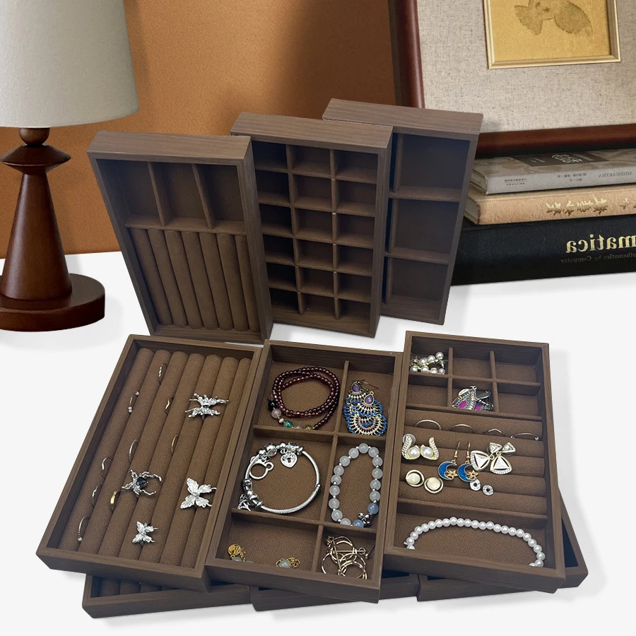 قطعة واحدة، صندوق مجوهرات بنمط خشب الجوز، صينية مجوهرات، مناسبة لتخزين القلائد والخواتم والأقراط وترصيع الأذن #1