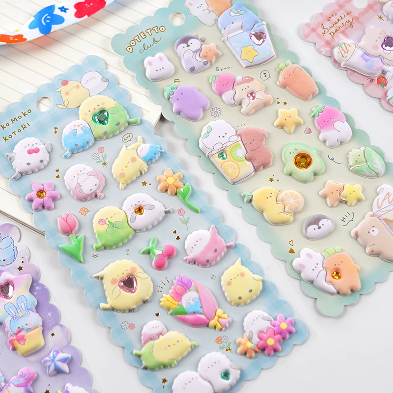 1 pc Random Cute Little Animals Crystal Decorative 3D Puffy Stickers Cute Stationery Diy Scrapbooking Sticker