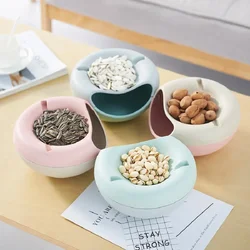 Snack Storage Bowl, Double Dish Nut Bowl with Cellphone Holder Slot, Serving for Pistachio, Sunflower Seeds, Peanuts, Edamame