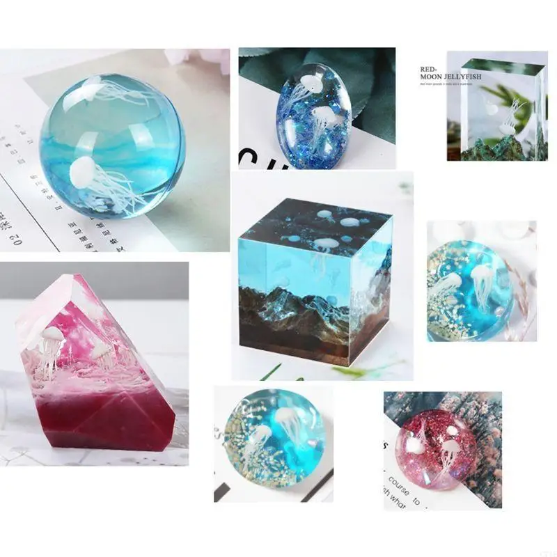 16 Pcs/set Epoxy Filling Material Crystal Ocean Resin 3D Mini Jellyfish Modeling DIY Craft Accessories Decoration UV Filler