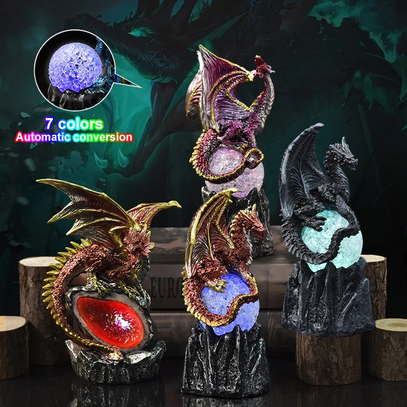 Halloween Lava Resin Base Dragon Statues Luminescent Dinosaur Eggs Holy Dragon Battle Dragon Ornaments For Halloween Decor Gifts