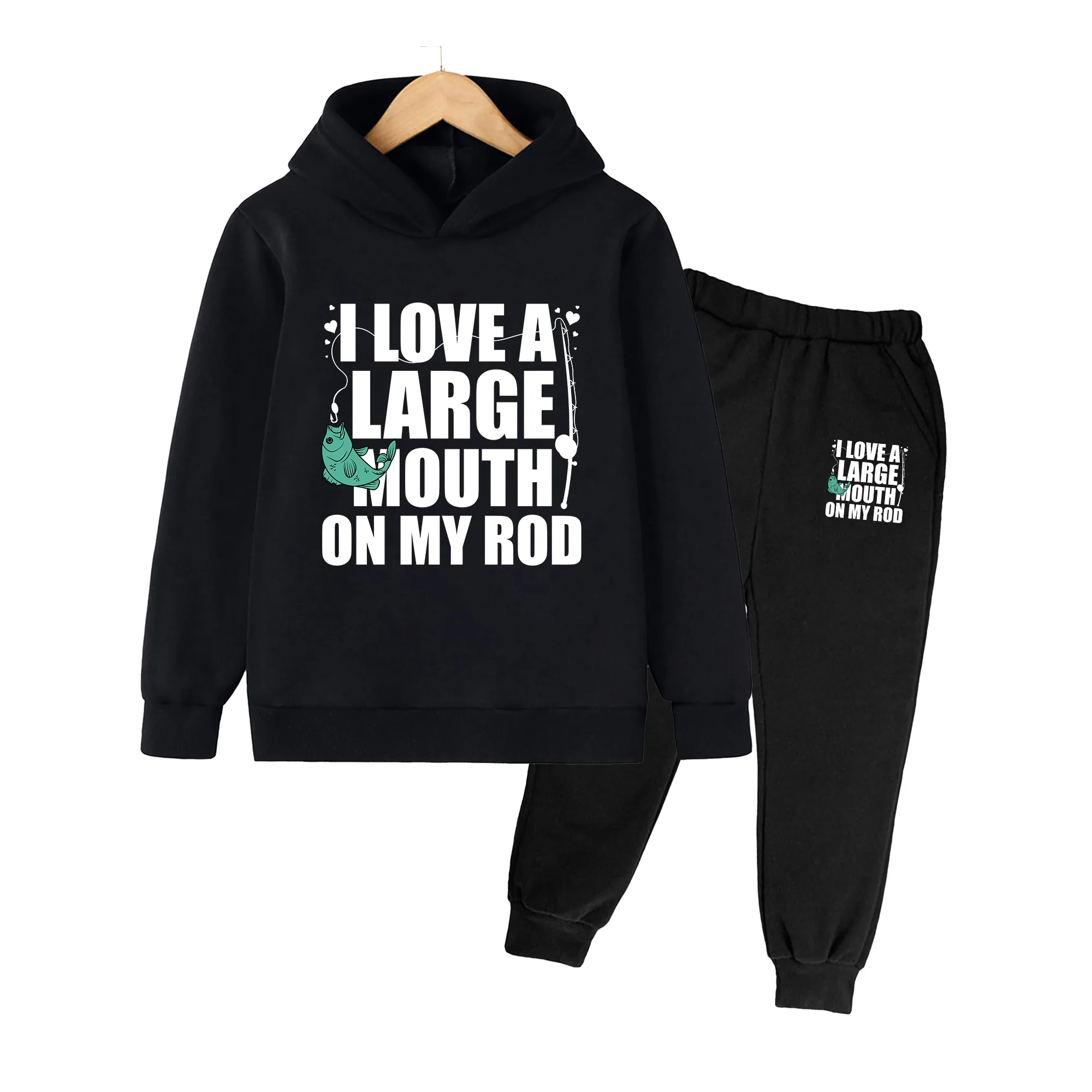 Kids Boys Girls Hoodie and Pants Set, Teal Fish Print Casual Loungewear Outfit for Daily Wear