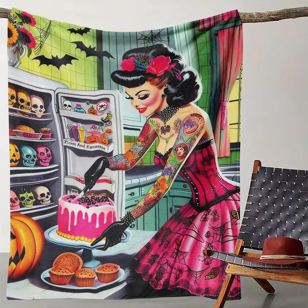 

1 Piece of Retro Punk Halloween Housewife Kitchen Blanket, Funny and Fun Home Decoration Blanket