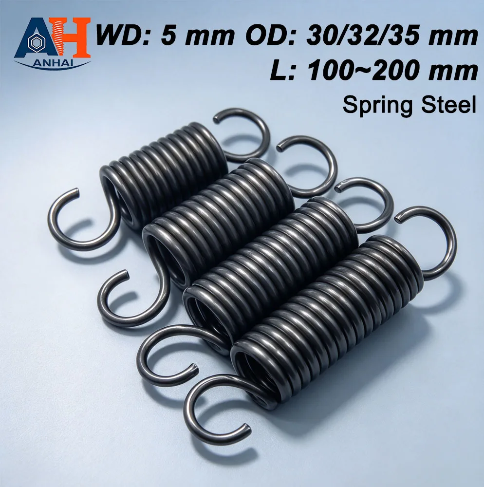Custom Extension Spring With Large Hooks Wire Dia 5mm OD 30 to 35mm Length 100 to 200mm 1 Piece For Mechanical Equipment