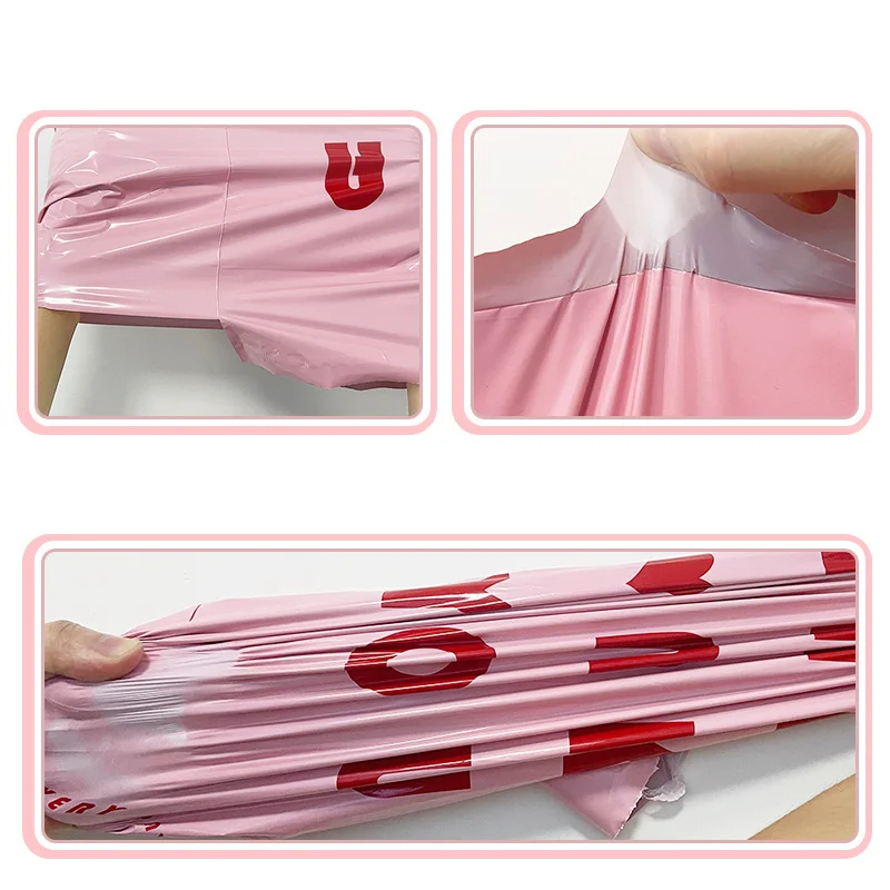 50Pcs/Lot Opaque PE Plastic Express Envelope Storage Bags Pink Bag Red Logo Color Mailing Bags Self Adhesive Seal Courier Bag