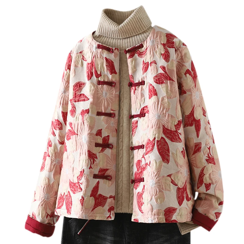 Chinesischer Sle Ort-Mantel aus lockerer Baumwolle mit besticktem Rand, warmer, leichter, verdickter Baumwollmantel, süßes Sle Long Sve Top