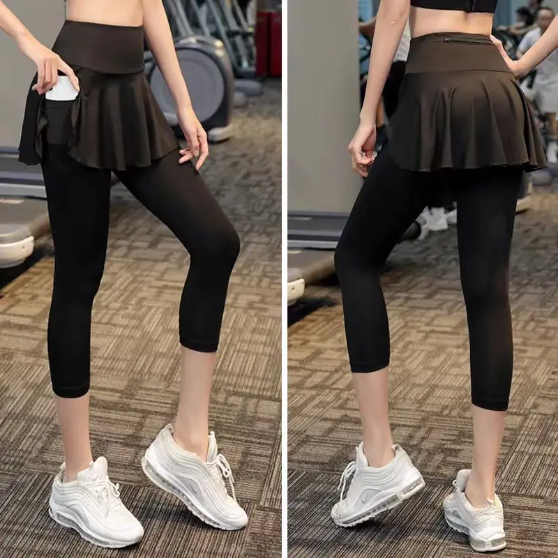 Sports Skirt Summer Fitness Pants High Waist Over Size Skirt Pants All In One Women's Pleated Skirt Slimming Running Yoga Pants