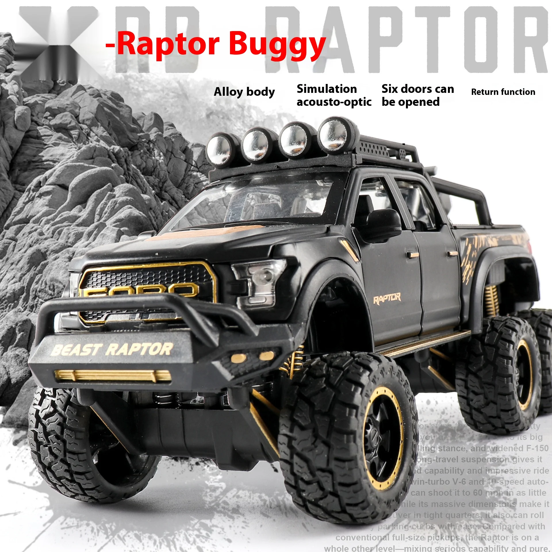 Modelo de aleación Raptor F150 1:24, sonido y luz geniales, exquisitos adornos de escritorio, la mejor colección para entusiastas de los modelos de automóviles