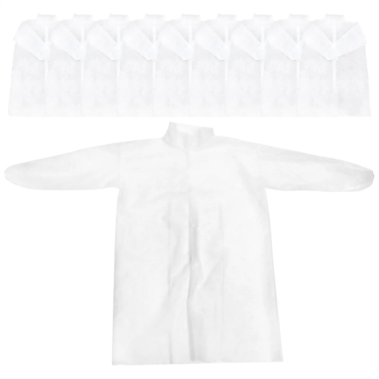 10pcs Disposable Lab Coats Non woven Long Sleeve White Experimental Clothes for Lab Work Cleaning Food Processing