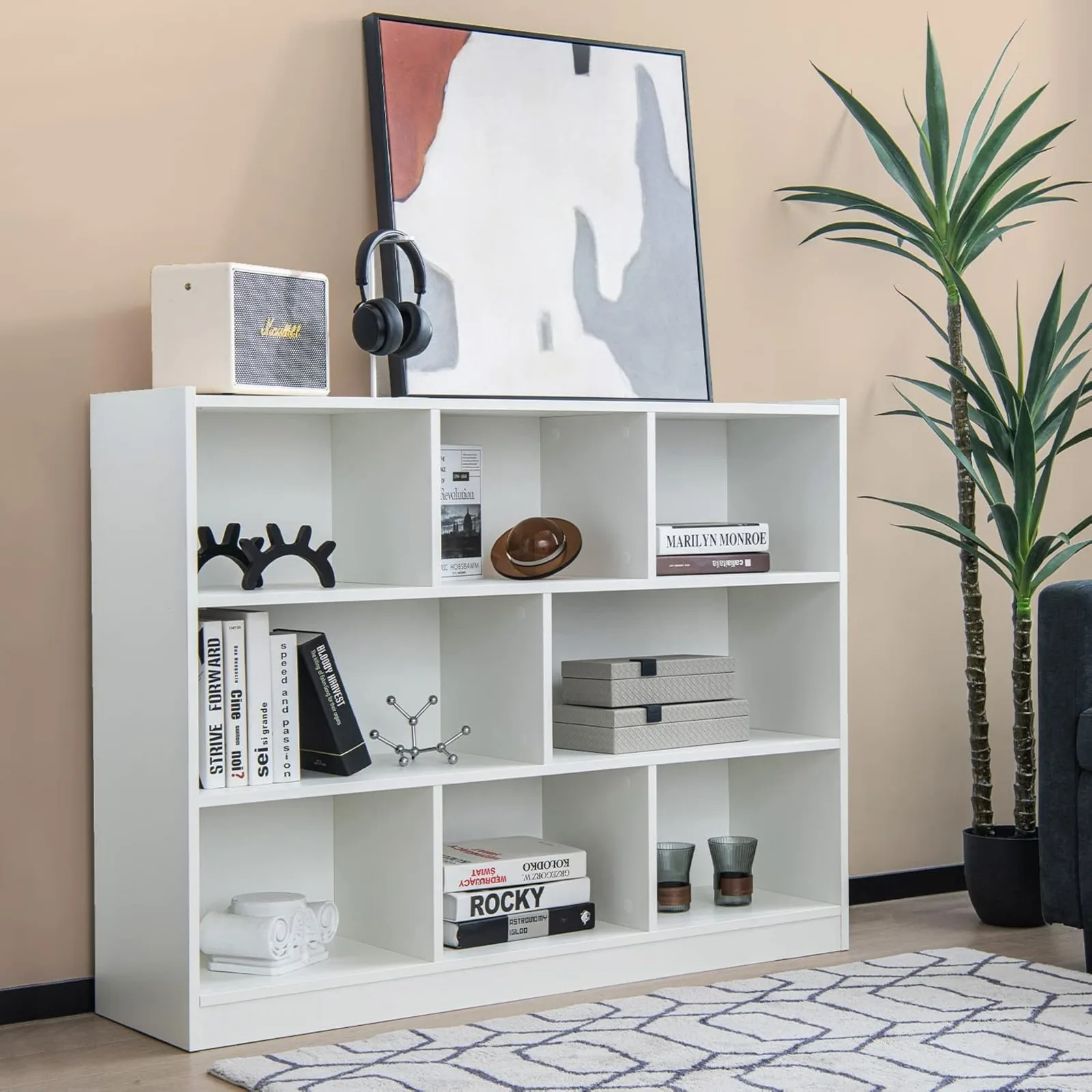 US 8 Cube Bookcase, Freestanding 3-Tier Open Bookshelf, Modern Storage Display Cabinet, Wood Cube Storag