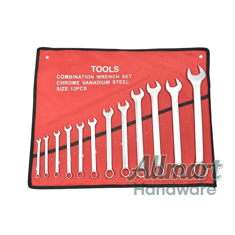 Threaded Steel 14-Piece Combination Wrench Set, Open-End Box-End Fixed Wrench Kit, Machinery Repair Tool Set