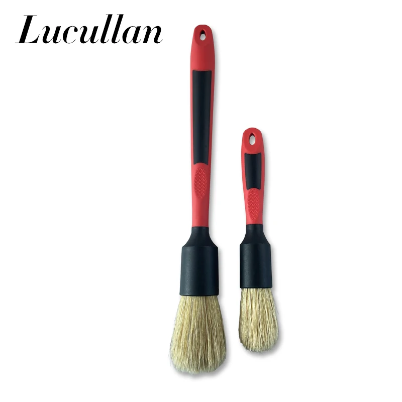 Lucullan 20% Denser Orginal Bristle Interior Cleaning Tools 28CM Red All Rubber Handle Car Detailing Brushes