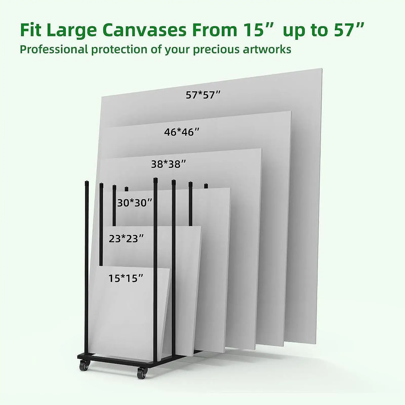Carton Storage Rack with 360° Swivel Casters Minimalist Mobile Art Board Storage Trolley with High Side Rails for Home Shelf
