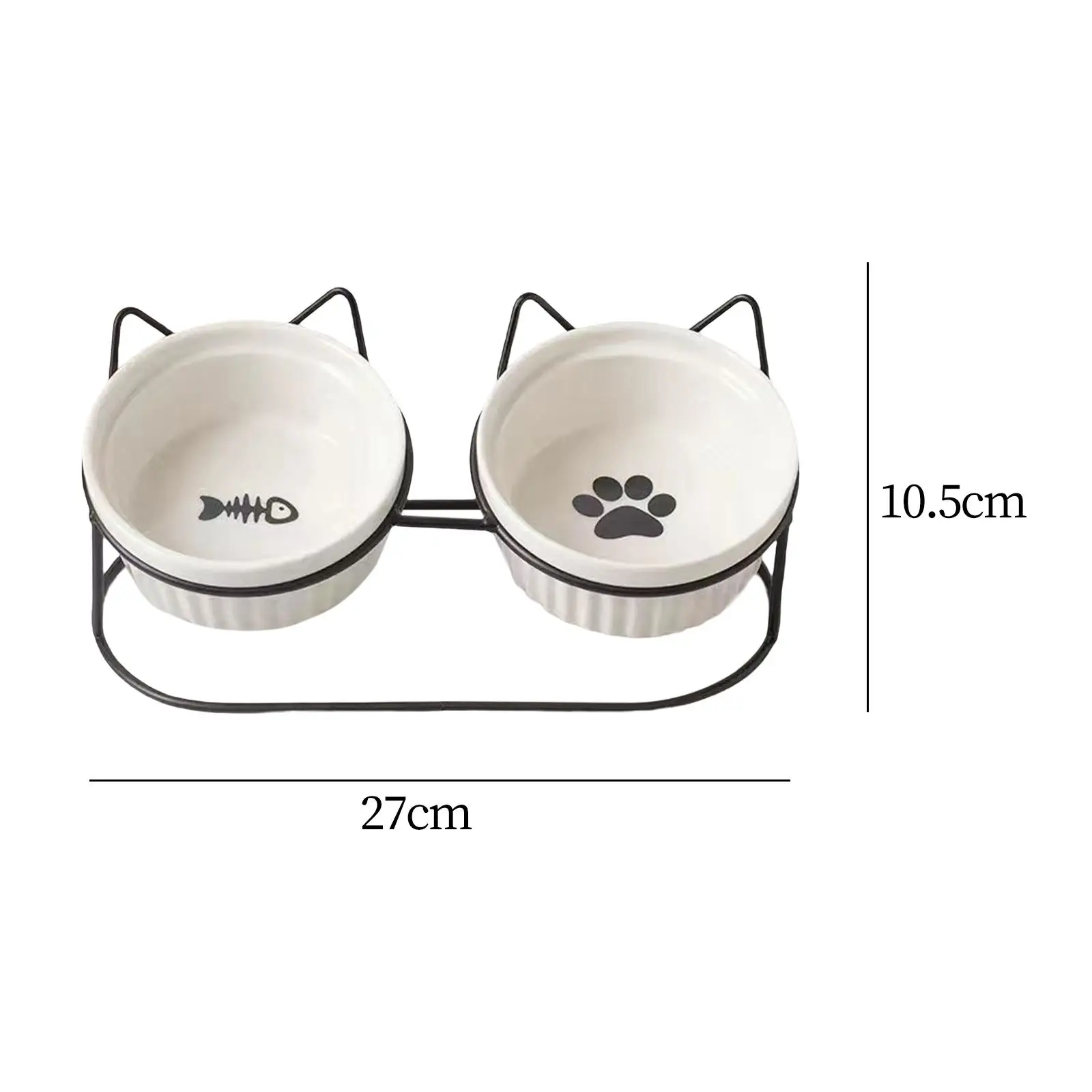 Ceramic Double Cat Dog Bowl Separable Raised Cat Dish with Iron Holder Shelf Non