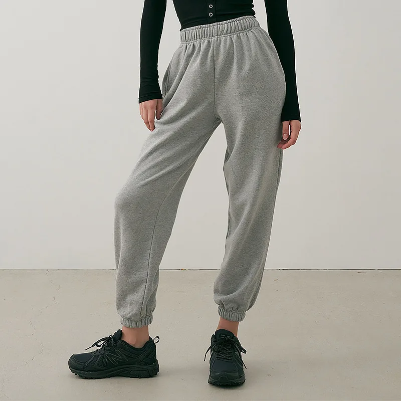 

Casual 100% Cotton Pants for Women Clothing High Waist Bunched Feet Gray Black Pants Harajuku Elastic Waist Trousers Sportwear