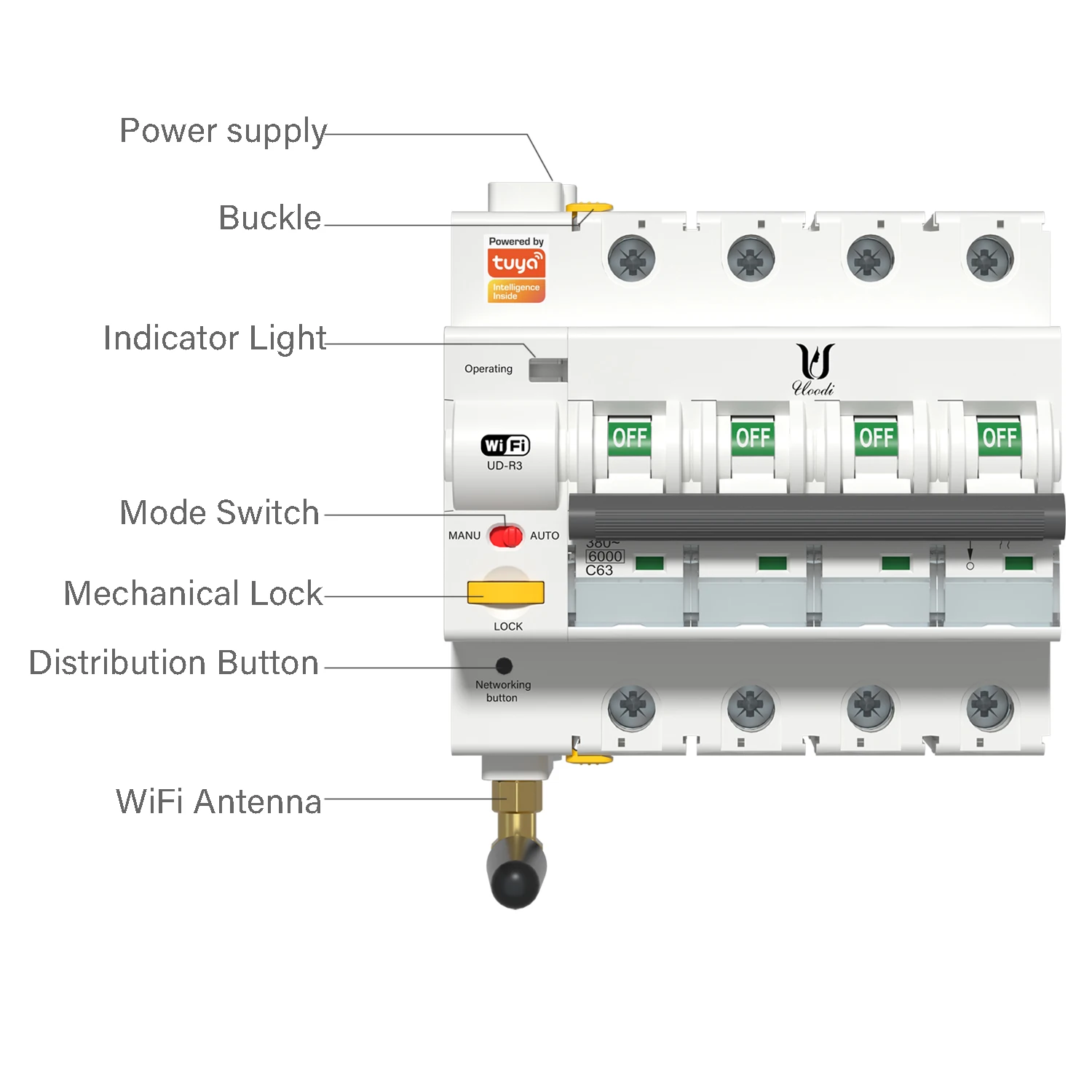 Imagem -03 - Tuya Zigbee Disjuntor Inteligente Sobrecarga Interruptor Automático Curto-circuito Funciona com Alexa Google Home 4p 16a63a