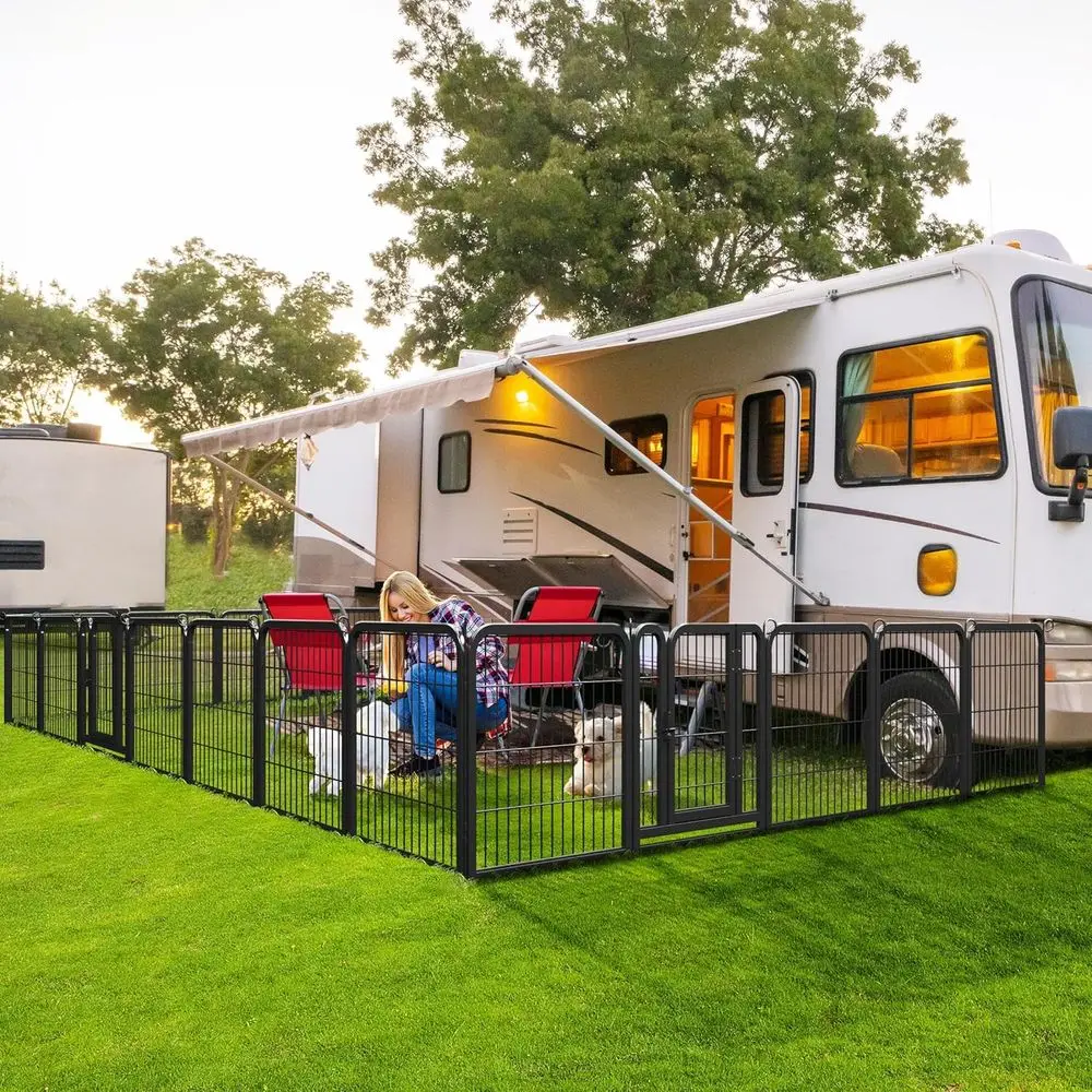 Dog Playpen Outdoor, 24 inch 16 Panels Dog Pen Indoor Heavy Duty Puppy Exercise Pen Metal Pet Fence for RV Camping/Yard/Garden