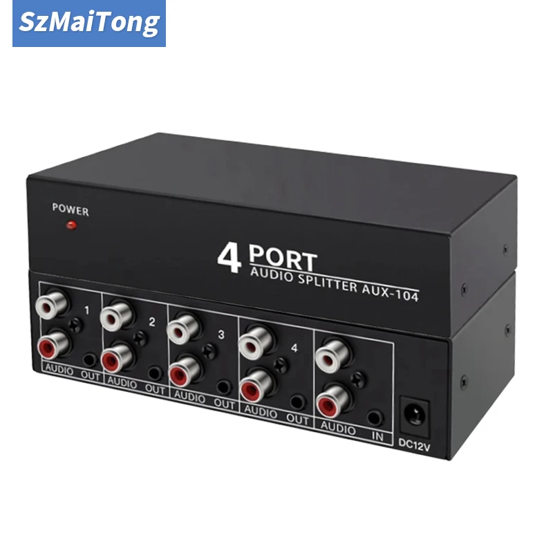 

Audio Splitter 1 In 4 Out RCA L/R Aux Stereo Audio Splitter 1X4 Audio Distributor For PC DVD Speaker Splitte