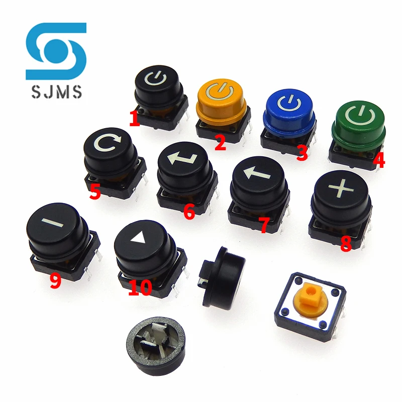 10PCS 12X12X7.3mm B3F-4055 12*12*7.3mm Tactile Switches Push Button Tact Switch With A24 Color Round With Symbol Button Cap