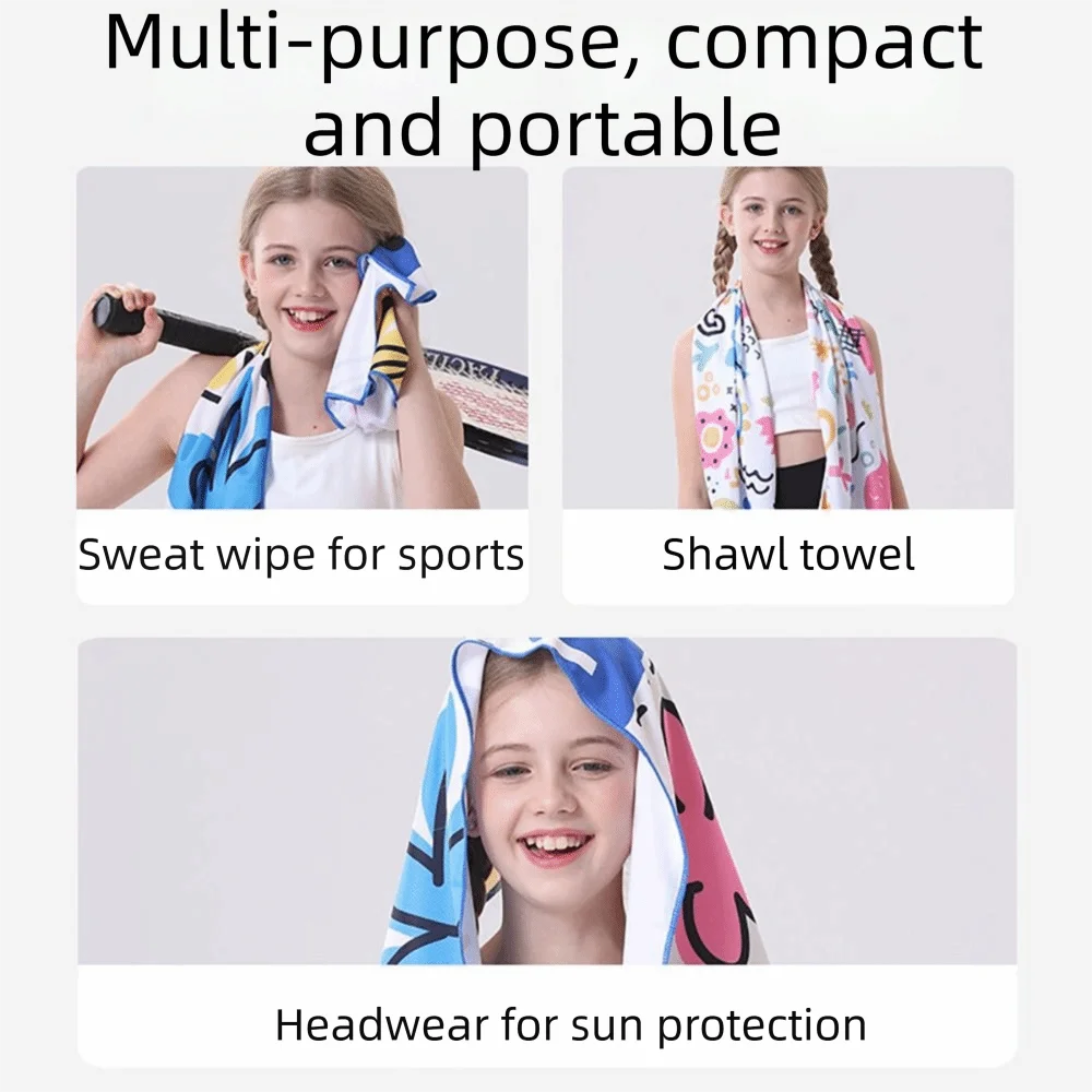 Multicolor Quick Dry Towel with Button Cartoon Pattern Cooling Towel Keep Cool Sun Protection Sport Towel