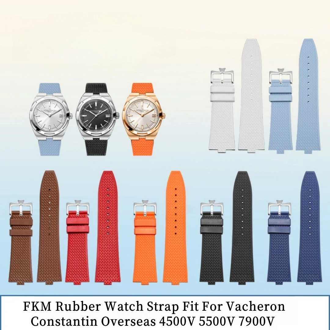 Bracelet de montre en caoutchouc FKM avec maillons en acier, compatible avec Vacheron Constantin Overseas 4500V 5500V 7900V