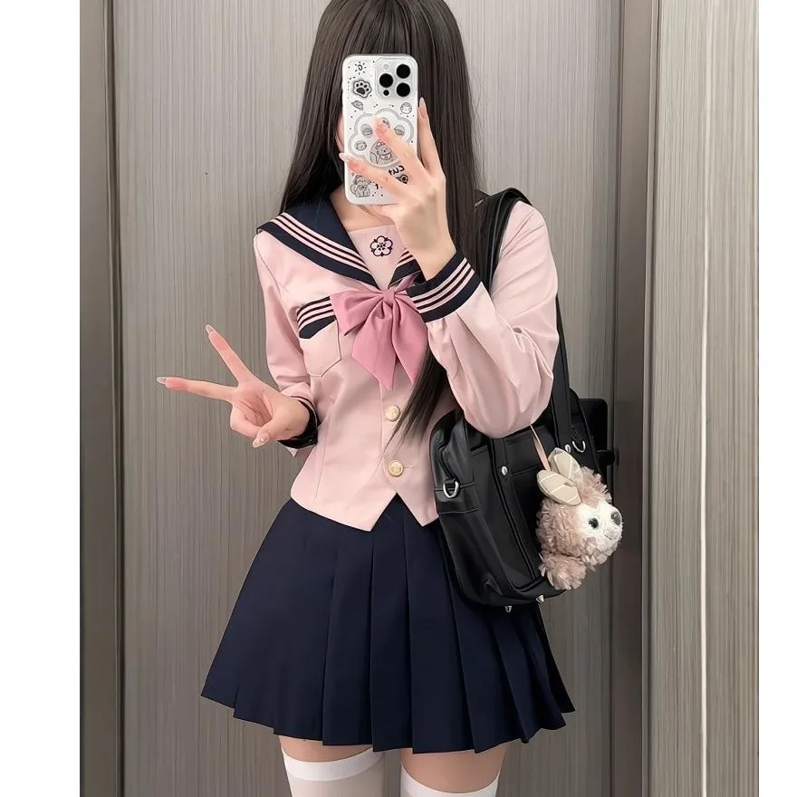 Original Sweet Japanese Sle School orm Set for plus Size Women Waist-cinching Sailor Suit Two-Piece Set Polyester ort...