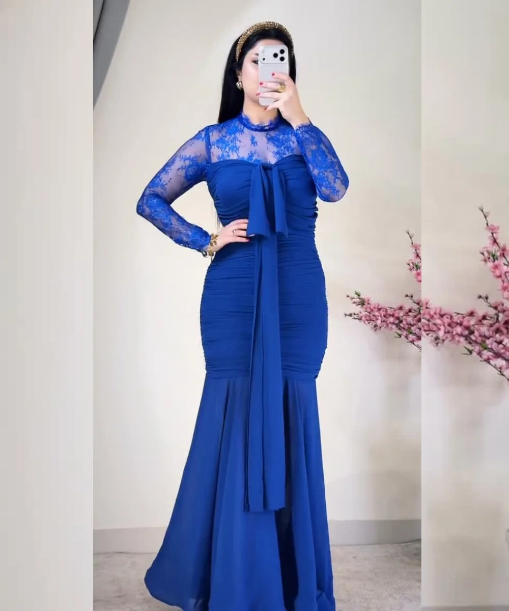 

Customized Elegant Jersey Pleat Sequined Pattern Mermaid O-Neck Long Bespoke Occasion Homecoming Dresses Classic