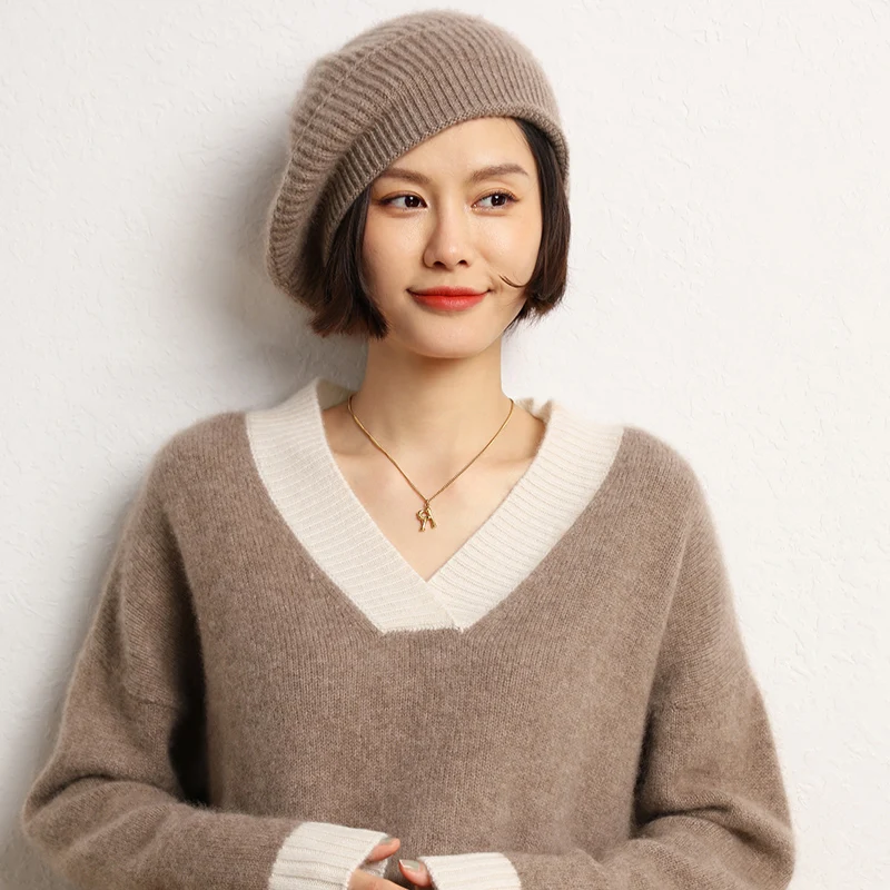 High-grade Winter Beret Hat For Women Knitted 100% Pure Cashmere Hat Autumn Lady New Cashmere Cap Women Caps Women Berets