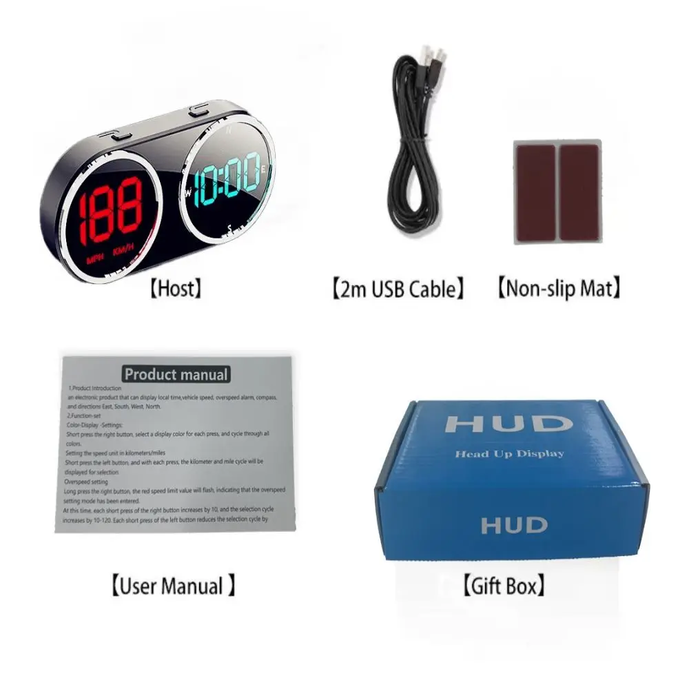 7 Color Switching Head-Up Display KMH Big Font HUD Digital Speedometer 2in1 Function Over-speed Alarm HUD Speed Display