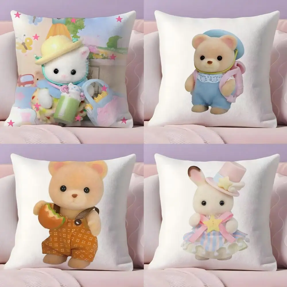 S-SylvanianS F-Families Linda funda de cojín de tela de felpa suave con estampado de doble cara sofá cálido invierno regalo para el hogar funda de almohada