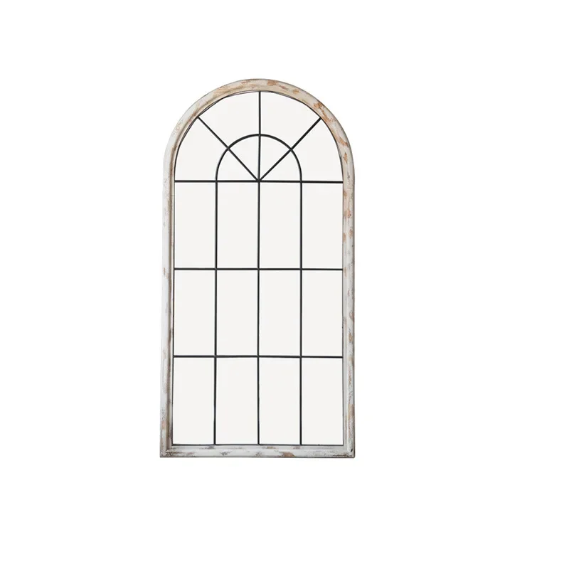 American Wooden Vintage Floor-to-Ceiling Arch Full Body Mirror with Frame Wall-Facing Fitting Mirror Home Wall Mounted