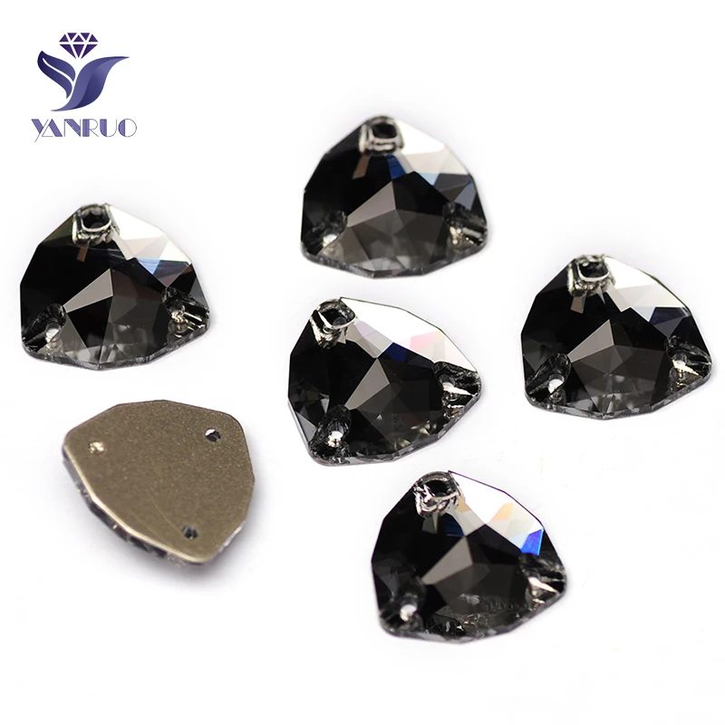 YANRUO 3272 All Sizes Black Diamond Trilliant Sew On Rhinestones Glass Strass Flatback Sewn Stones Crystals For Decoration