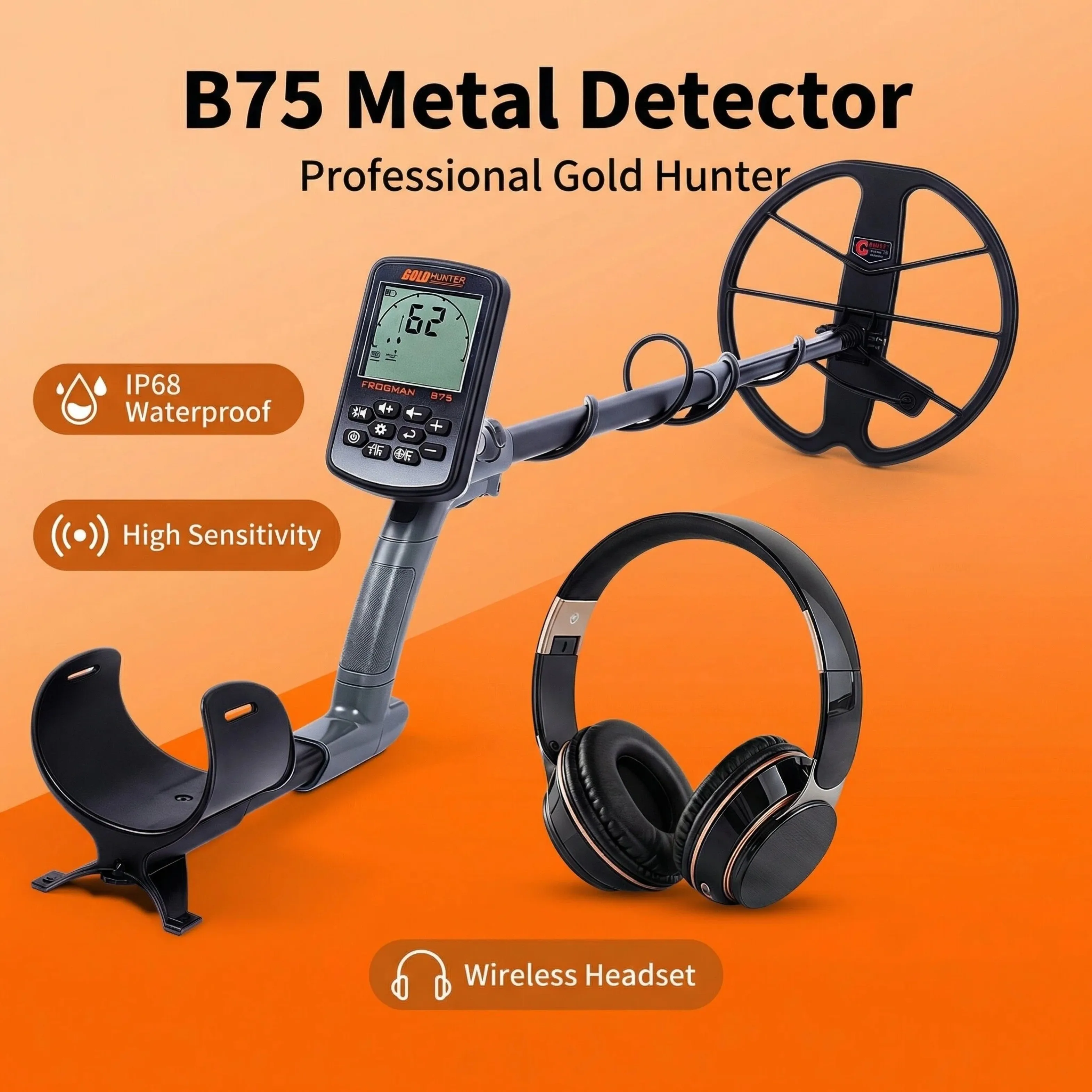 Frogman B75 Long Range Gold Metal Detector Waterproof Metal Detecting Pin Pointer with Gold Metal Finding Capability