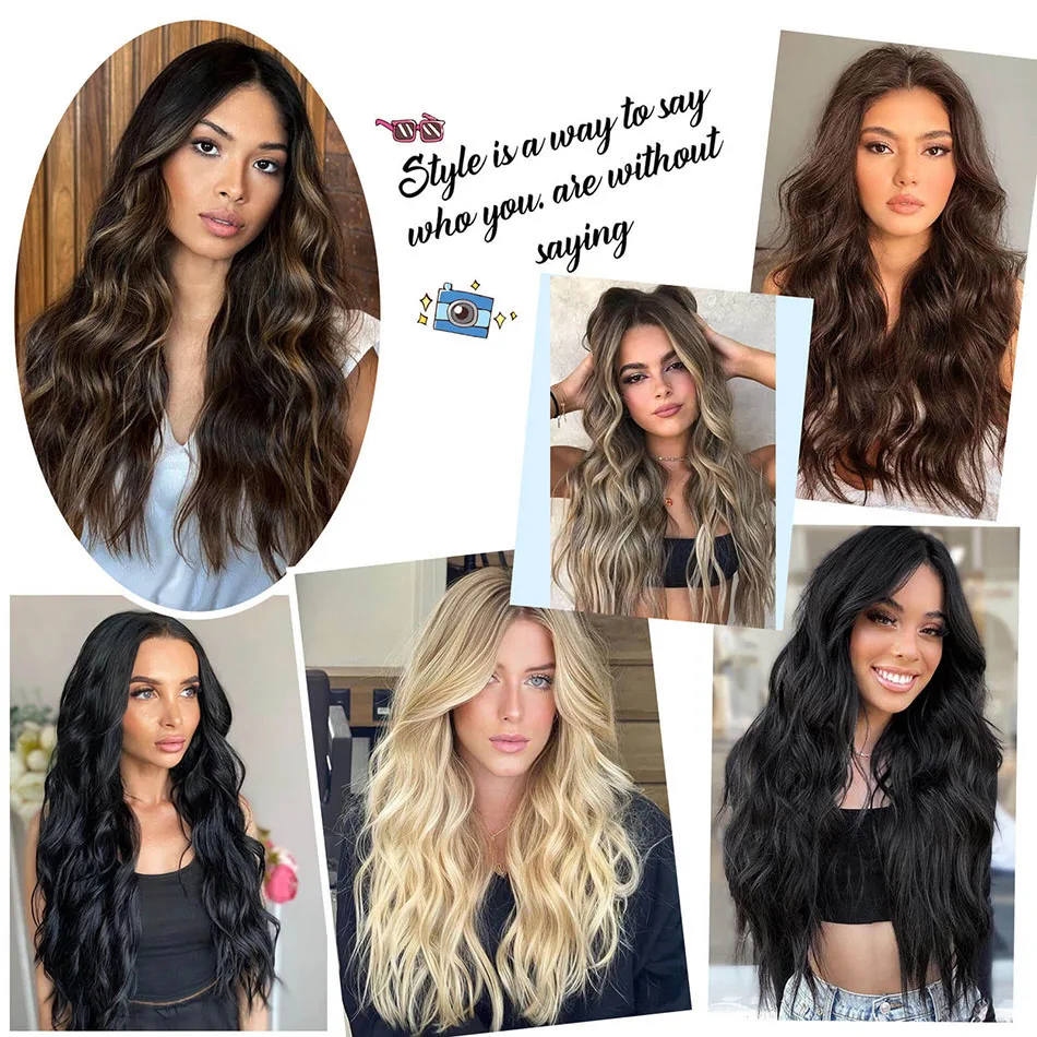 20 "الاصطناعية طويلة متموجة كليب في وصلات الشعر 6 قطعة/المجموعة سميكة هيربيسي للنساء براون شقراء أسود الطبيعية وهمية الألياف الشعر #6