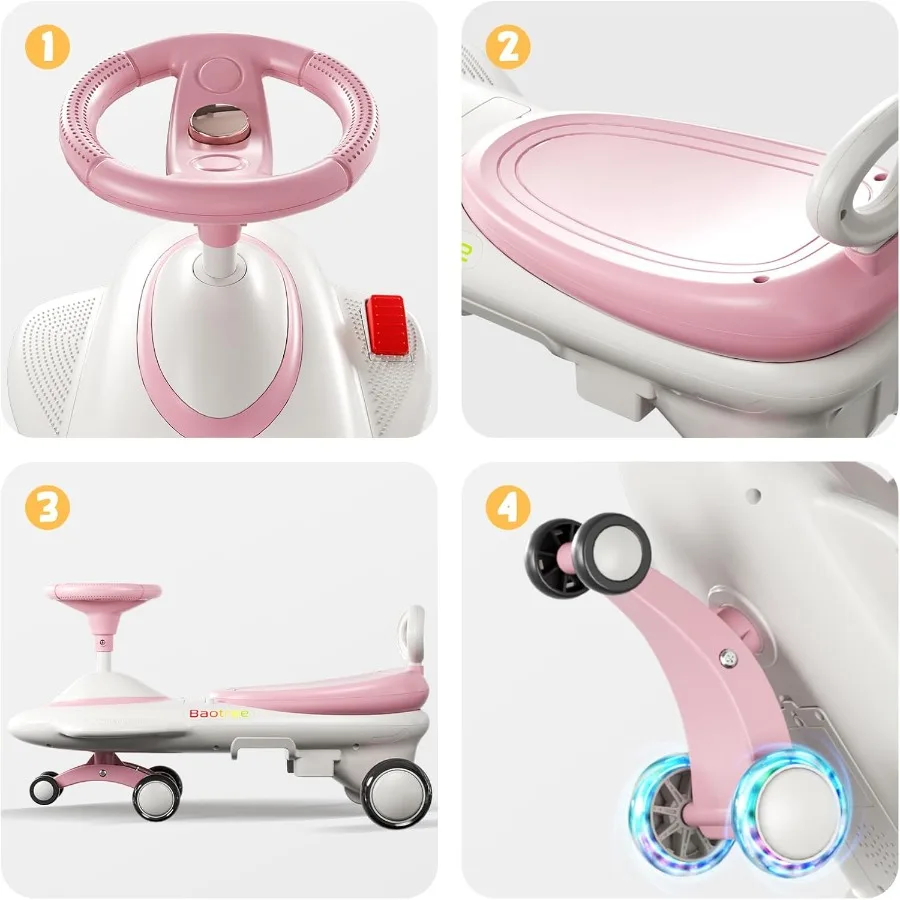 รถยนต์ไฟฟ้าสำหรับเด็ก 12V - รถโยกไฟฟ้าพร้อมแบตเตอรี่แบบชาร์จไฟได้ ไฟ LED และเสียงเพลง ป้องกันการพลิกคว่ำ สำหรับเด็กชายและเด็กหญิงทุกวัย