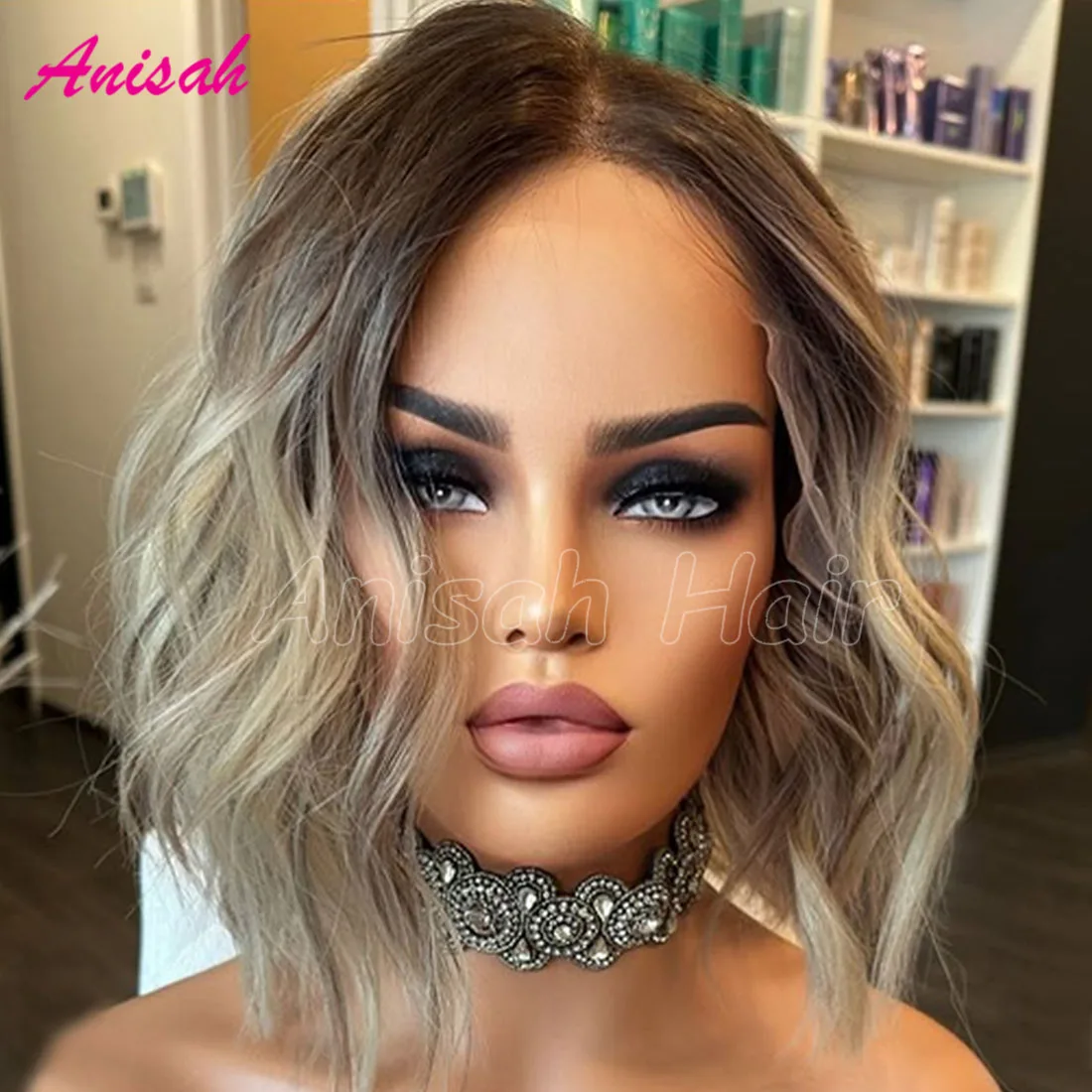 Ombre Blonde Highlight Short Bob Lace Front Human Hair Wigs For Women Glueless Transparent Lace Closure Wigs