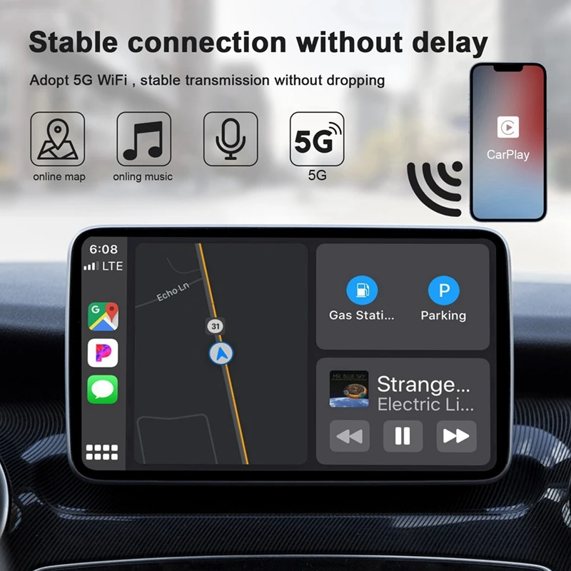 Adaptador Auto Carplay sem fio, Converta rápido com fio para Carplay sem fio, 2 em 1