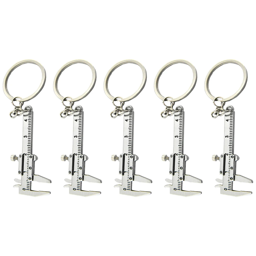 5Pcs Ruler Key Rings Small Caliper Pendant Backpack Hanging Adorns Metal Key Chain