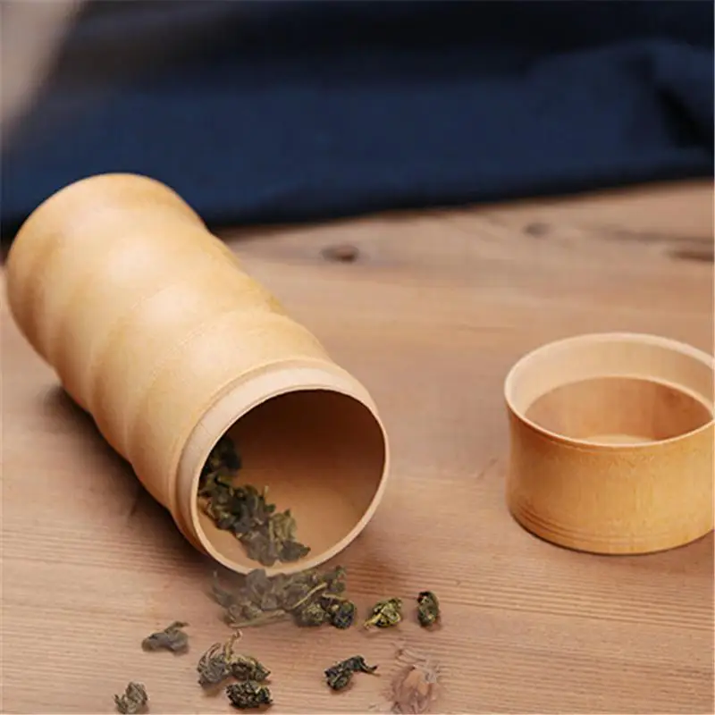 Natural Bamboo Sealed Handmade Tea Canister Storage Boxes Ecofriendly Portable Jar For Tea Coffee Container Small Jar Organizer