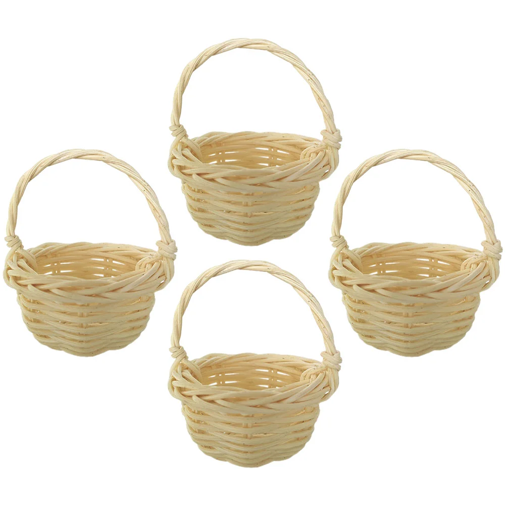 4 Pcs Decor Rattan Mini Basket Flower Model Small Storage Micro Landscaping Craft Woven Scene