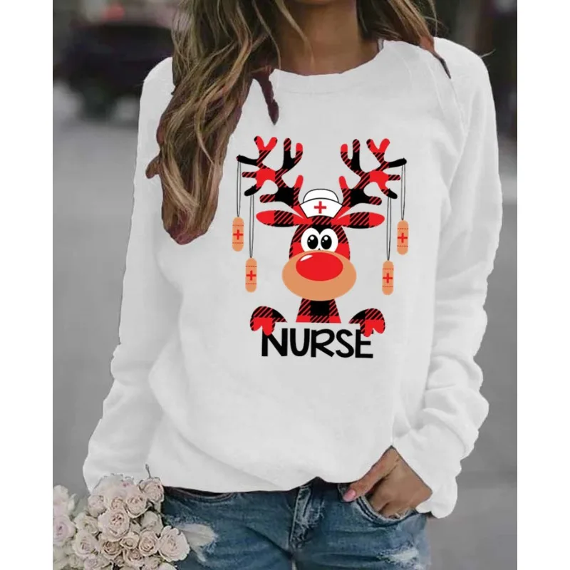 Women\'s Christmas Christmas Deer Print Long Sleeve Casual Fashion Hoodie Sweatshirts  Harajuku  Sweatshirt  Clothes